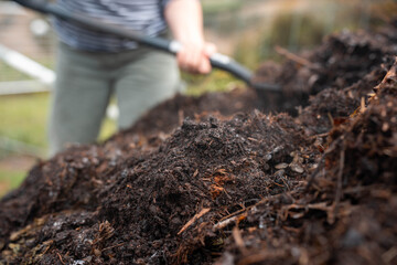 soil Compost pile, organic thermophilic compost turning in Tasmania Australia
