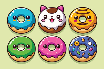 Fototapeta premium Adorable kawaii donuts with cute faces bring sweet joy and vibrant fun to any design project