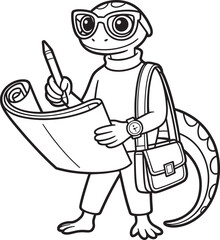 Lizard Architect with Blueprint Line Art Illustration for Construction Designs