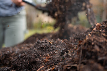soil Compost pile, organic thermophilic compost turning in Tasmania Australia