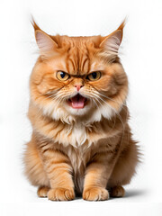Grumpy ginger persian cat making angry face on transparent background