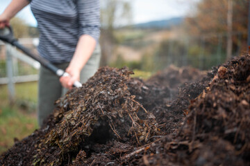 soil Compost pile, organic thermophilic compost turning in Tasmania Australia
