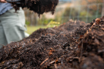 soil Compost pile, organic thermophilic compost turning in Tasmania Australia