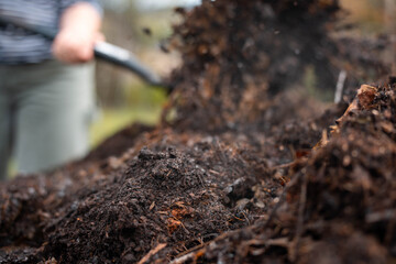 soil Compost pile, organic thermophilic compost turning in Tasmania Australia
