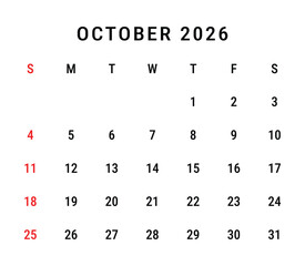 October 2026 Calendar Poster Template