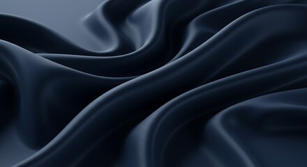 Fototapeta premium A symbol of opulence and fluid motion, dark navy blue silk fabric flows in elegant waves, creating a luxurious and abstract textured background