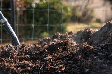 soil Compost pile, organic thermophilic compost turning in Tasmania Australia