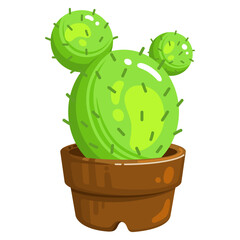 Cute cartoon cactus in a brown flower pot, designed in a playful style. Perfect for children’s illustrations, stickers, icons, or decorative graphics.