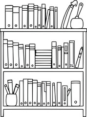 Obraz premium Bookshelf Sketch with Books and Office Supplies 