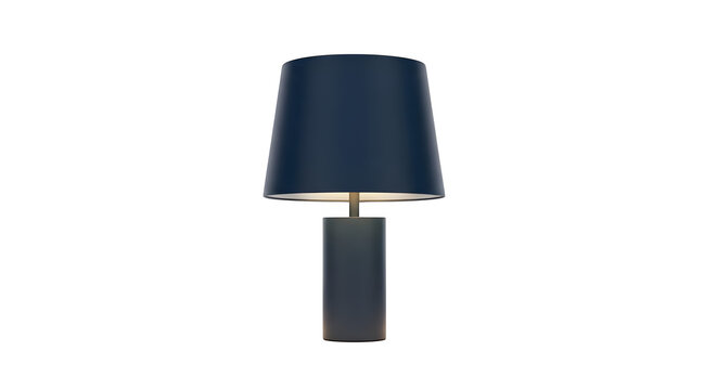 Blue modern lamp shines on dark background. Useful for product photography, home decor, and website banner.