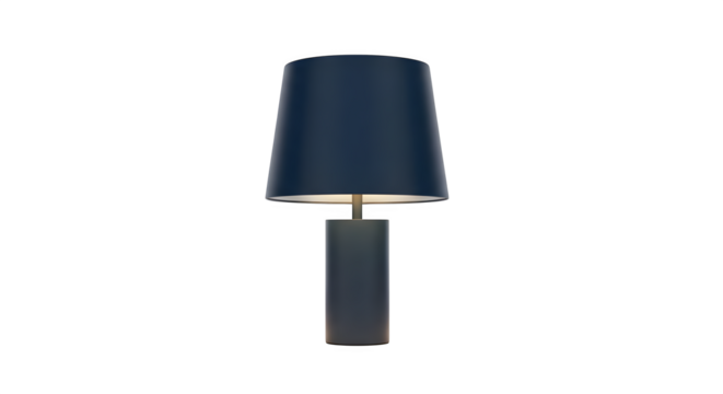 Blue modern lamp shines on dark background. Useful for product photography, home decor, and website banner.