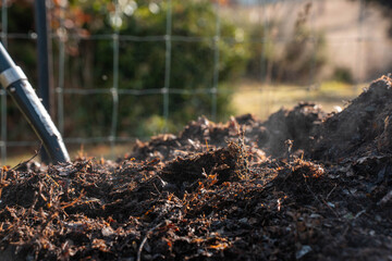 soil Compost pile, organic thermophilic compost turning in Tasmania Australia