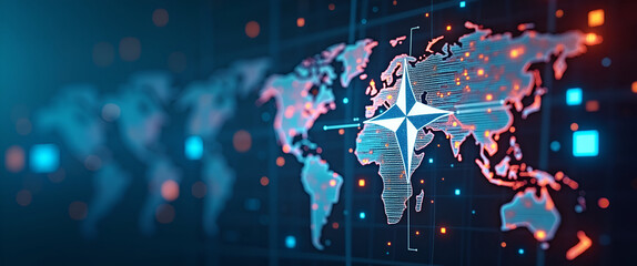 Dynamic Visuals of NATO and AUKUS Defense Alliances: Iconic Symbols, Cooperative Military Strategies, Unified Security Frameworks - Photo Stock Concept with Empty Space