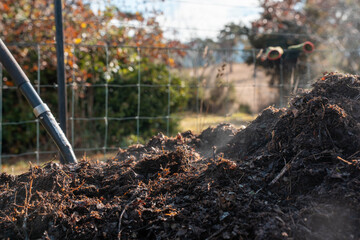 soil Compost pile, organic thermophilic compost turning in Tasmania Australia