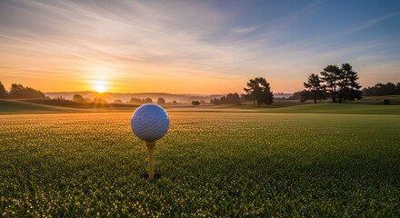Golf Ball at Golden Hour on Green