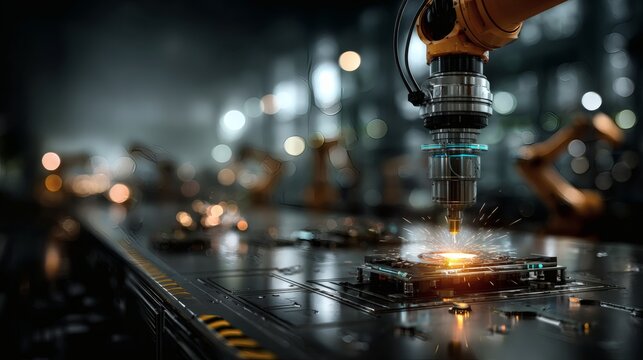 Smart factory automation with robotic arms AI manufacturing system futuristic industry 4.0 productivity efficiency 