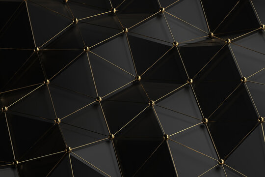 Black and gold geometric abstract pattern for modern interior design and architectural projects. 3d render