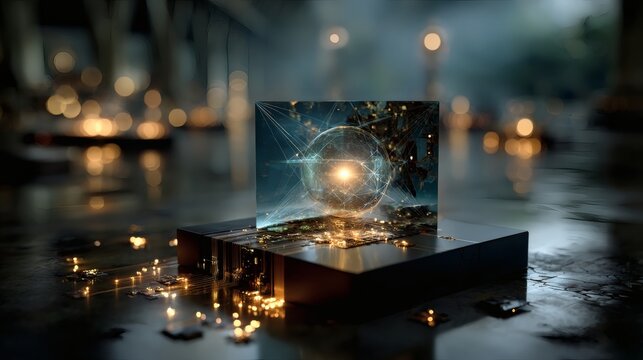 Futuristic digital art holographic sculpture AI creativity concept innovation technology design 