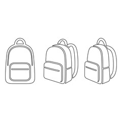 Backpack Outline Icon Set &ndash; School Bag, Travel Bag, Vector Illustration