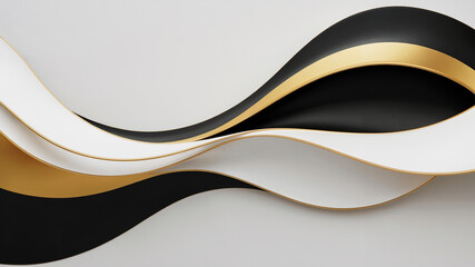 Elegant abstract background design featuring wavy black white and gold layers on a light backdrop