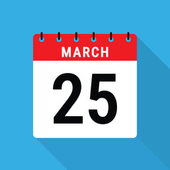 March 25 Calendar Icon Flat Design