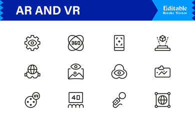 AR and VR Experience Icons – Modern Professional Line Icon Set Featuring Minimal Vector Style for Augmented and Virtual Reality, Technology, and Digital Interfaces