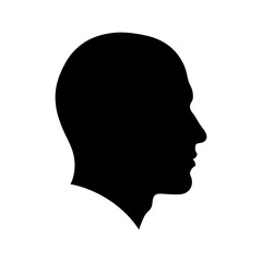 Silhouette of a mans head isolated on white background in profile view