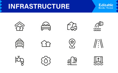 Infrastructure Professional Modern Line Icon Set with Minimal Vector Design Elements for Clear Visual Representation and Premium Usability