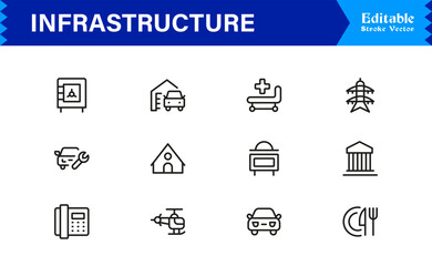 Infrastructure Professional Modern Line Icon Set with Minimal Vector Design Elements for Clear Visual Representation and Premium Usability