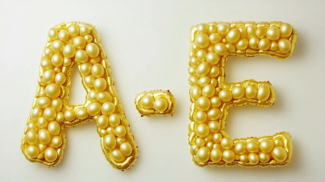 Close-up view of a word or phrase made up of gold pearl letters, great for luxury branding and design