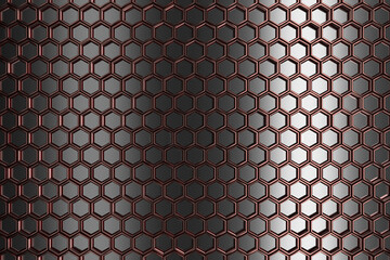 Metallic hexagonal pattern on reflective surface for modern design. 3d render