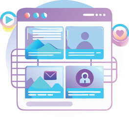 Futuristic holographic social media feed ui vector illustration scalable eps icon