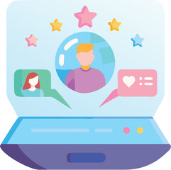 Futuristic holographic social proof and customer review interface vector illustration