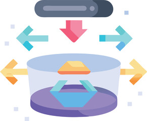 Futuristic workflow diagram with holographic arrows and technology elements vector illustration