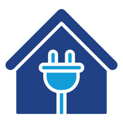 Plug House Glyph Blue Silhouette Icon Design Vector - House with plug symbol representing home electricity connection