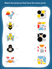 Match the pictures that have the same parts. - Worksheet for education.