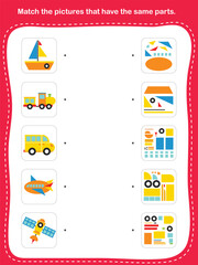 Match the pictures that have the same parts. - Worksheet for education.