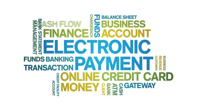 Electronic Payment animated word cloud-text design animation tag kinetic typography seamless loop.