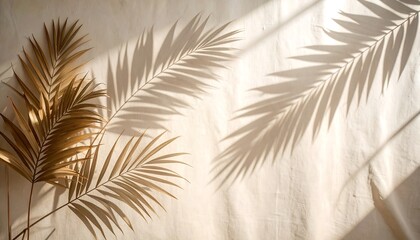 Palm Leaf Shadow Overlay on Textured Wall with Warm Natural Light