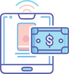 Glowing mobile hologram payment system vector illustration for online transactions