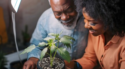 Enthusiastic gardeners share joy of nurturing a young plant