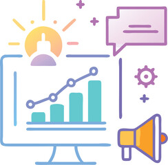 Futuristic brand awareness chart analysis with glowing neon vector illustration eps