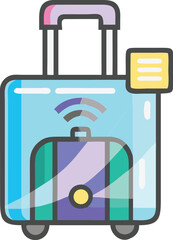 Smart futuristic holographic travel suitcase with wi-fi icon and tag vector illustration eps