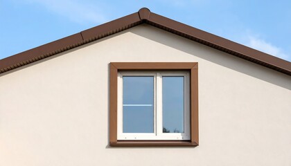 Obraz premium White House Facade with Window and Brown Roof Under Blue Sky