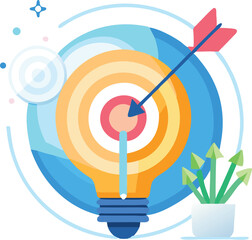 Smart goal setting concept with glowing target bulb arrows and plant vector illustration
