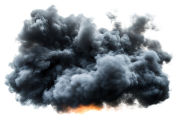 Dark billowing smoke cloud with dramatic studio lighting isolated on a transparent background