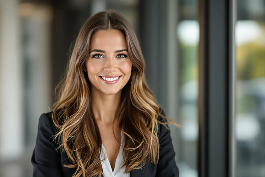 an attractive young business woman standing in her office