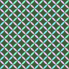 Geometric ornament seamless pattern on the dark green background for fabric design 