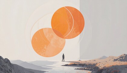 Abstract figure, desert, orange circles