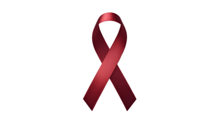 A maroon ribbon symbolizing awareness and support.
